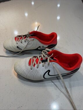 Nike White & Orange Kids Soccer Sneakers